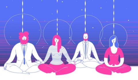 Un grupo de cuatro personas practican mindfulness